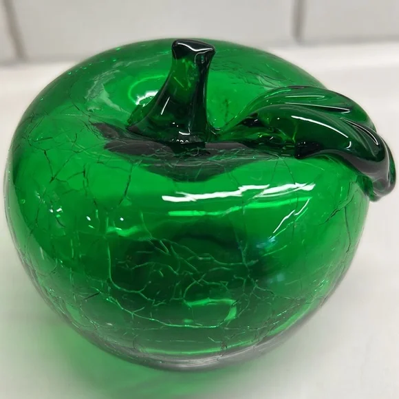 Vintage Green Crackled Glass Apple Sculpture - Picture 5 of 12